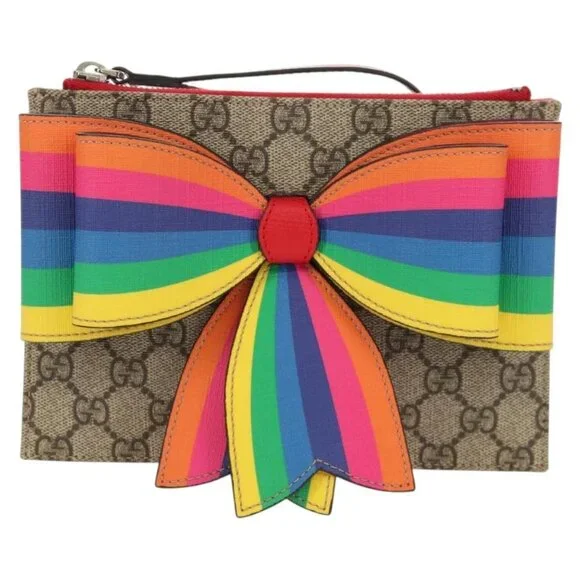 GUCCI GG Supreme Accessory Pouch PVC Beige 457233 Auth 148206V - Picture 2 of 15